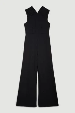 Karen Millen Halter Neck Jersey Wide Leg Jumpsuit -Karen Millen shop black halter neck jersey wide leg jumpsuit 2