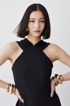 Karen Millen Halter Neck Jersey Wide Leg Jumpsuit -Karen Millen shop black halter neck jersey wide leg jumpsuit 3