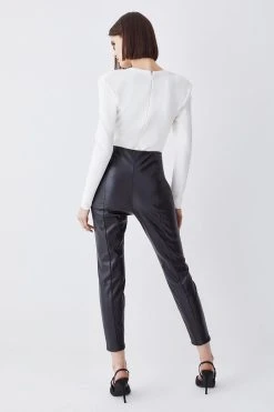 Karen Millen High Waisted All Over Pu Leggings -Karen Millen shop black high waisted all over pu leggings 1 4