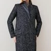 Karen Millen Italian Herringbone Wool Pu Collar Coat -Karen Millen shop black italian herringbone wool pu collar coat