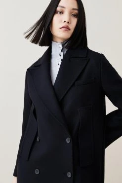 Karen Millen Italian Virgin Wool Double Breasted Cape Over Coat