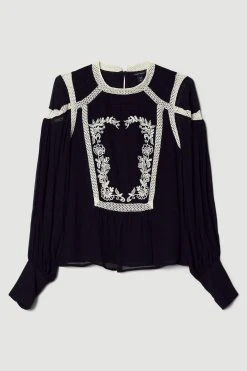 Karen Millen Ladder Trim Lace Woven Blouse