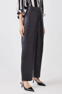 Karen Millen Leather Barell Leg Trouser 10 Karen Millen Leather Barell Leg Trouser -Karen Millen shop black leather barell leg trouser 1 3