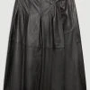 Karen Millen Leather Buckle Side Pleated Maxi Skirt -Karen Millen shop black leather buckle side pleated maxi skirt