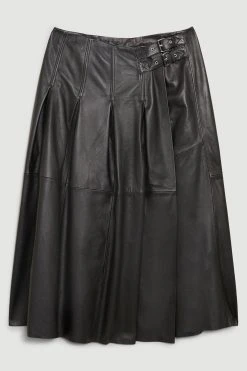 Karen Millen Leather Buckle Side Pleated Maxi Skirt