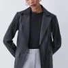 Karen Millen Leather Clean Tailored Single Breasted Blazer -Karen Millen shop black leather clean tailored single breasted blazer