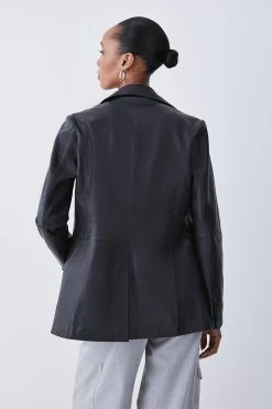 Karen Millen Leather Clean Tailored Single Breasted Blazer -Karen Millen shop black leather clean tailored single breasted blazer 2