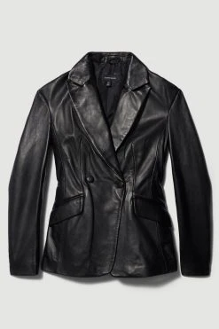 Karen Millen Leather Corset Waist Back Tailored Blazer Jacket