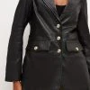 Karen Millen Leather Gold Button Single Breasted Blazer -Karen Millen shop black leather gold button single breasted blazer