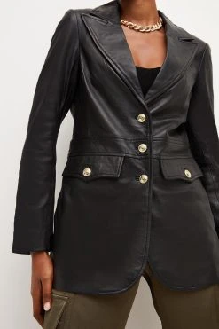 Karen Millen Leather Gold Button Single Breasted Blazer