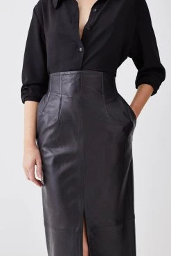 Karen Millen Leather High Waisted Pencil Midaxi Skirt 9 Karen Millen Leather High Waisted Pencil Midaxi Skirt -Karen Millen shop black leather high waisted pencil midaxi skirt 2