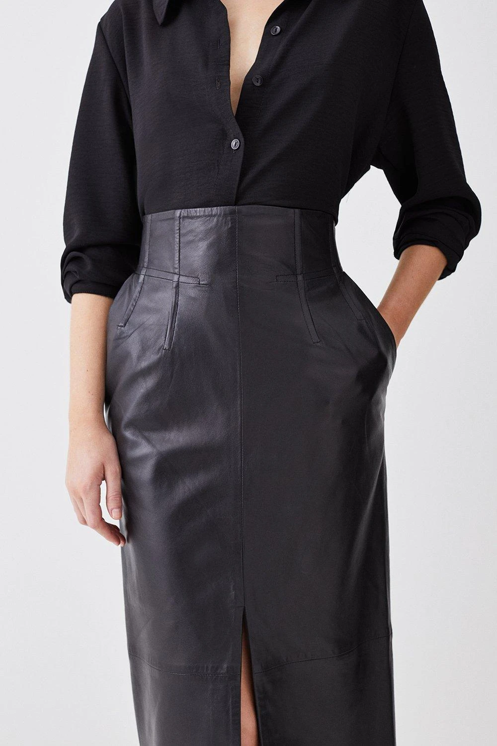 Karen Millen Leather High Waisted Pencil Midaxi Skirt 5 Karen Millen Leather High Waisted Pencil Midaxi Skirt - Image 3
