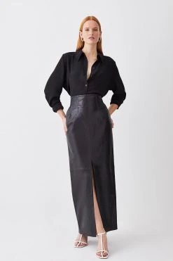 Karen Millen Leather High Waisted Pencil Midaxi Skirt 11 Karen Millen Leather High Waisted Pencil Midaxi Skirt -Karen Millen shop black leather high waisted pencil midaxi skirt 4