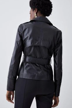 Karen Millen Leather Military Zip Detail Biker Jacket