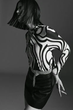 Karen Millen Leather Ruched Side Mini Skirt