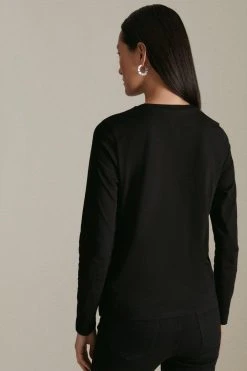 Karen Millen Long Sleeve Jersey Crew Neck Tee -Karen Millen shop black long sleeve jersey crew neck tee 2