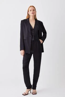 Karen Millen Luxe Satin Slim Leg Trouser -Karen Millen shop black luxe satin slim leg trouser 1 4