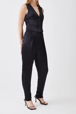 Karen Millen Luxe Satin Slim Leg Trouser -Karen Millen shop black luxe satin slim leg trouser 1 5