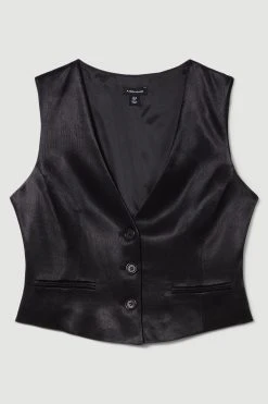 Karen Millen Luxe Satin Waistcoat -Karen Millen shop black luxe satin waistcoat 1 3