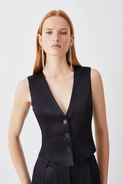 Karen Millen Luxe Satin Waistcoat -Karen Millen shop black luxe satin waistcoat 1 4