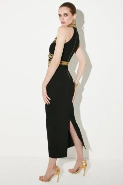 Karen Millen Military Embellished High Neck Maxi Dress -Karen Millen shop black military embellished high neck maxi dress 2