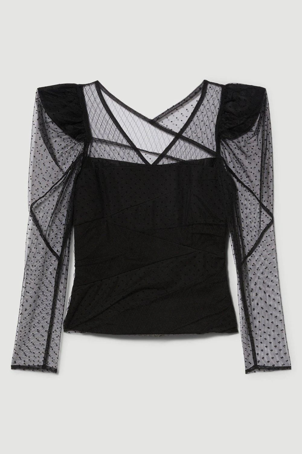 Karen Millen Mixed Mesh Spot Tulle Top 4 Karen Millen Mixed Mesh Spot Tulle Top - Image 2