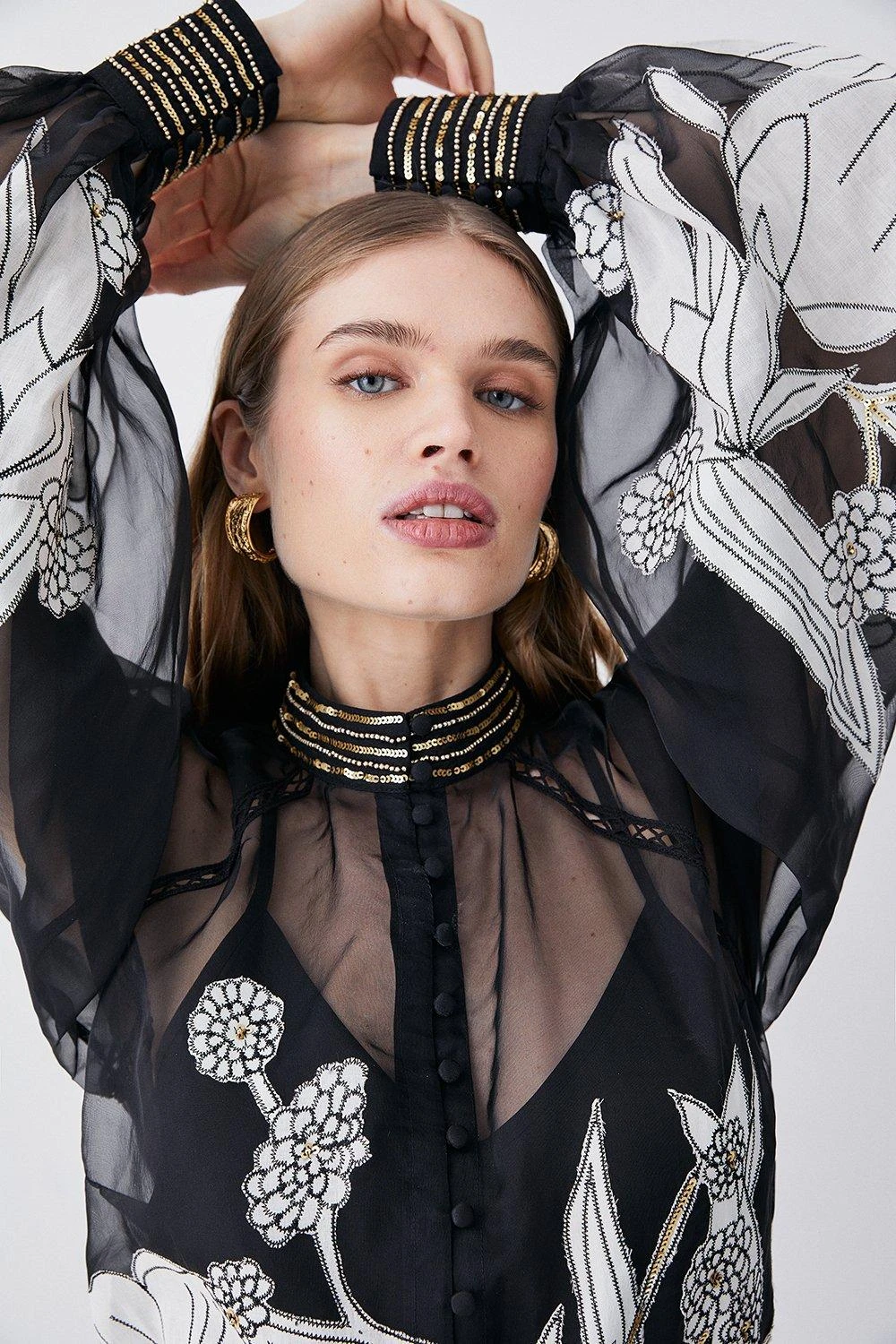 Karen Millen Organdie Applique Buttoned Woven Blouse 4 Karen Millen Organdie Applique Buttoned Woven Blouse - Image 2