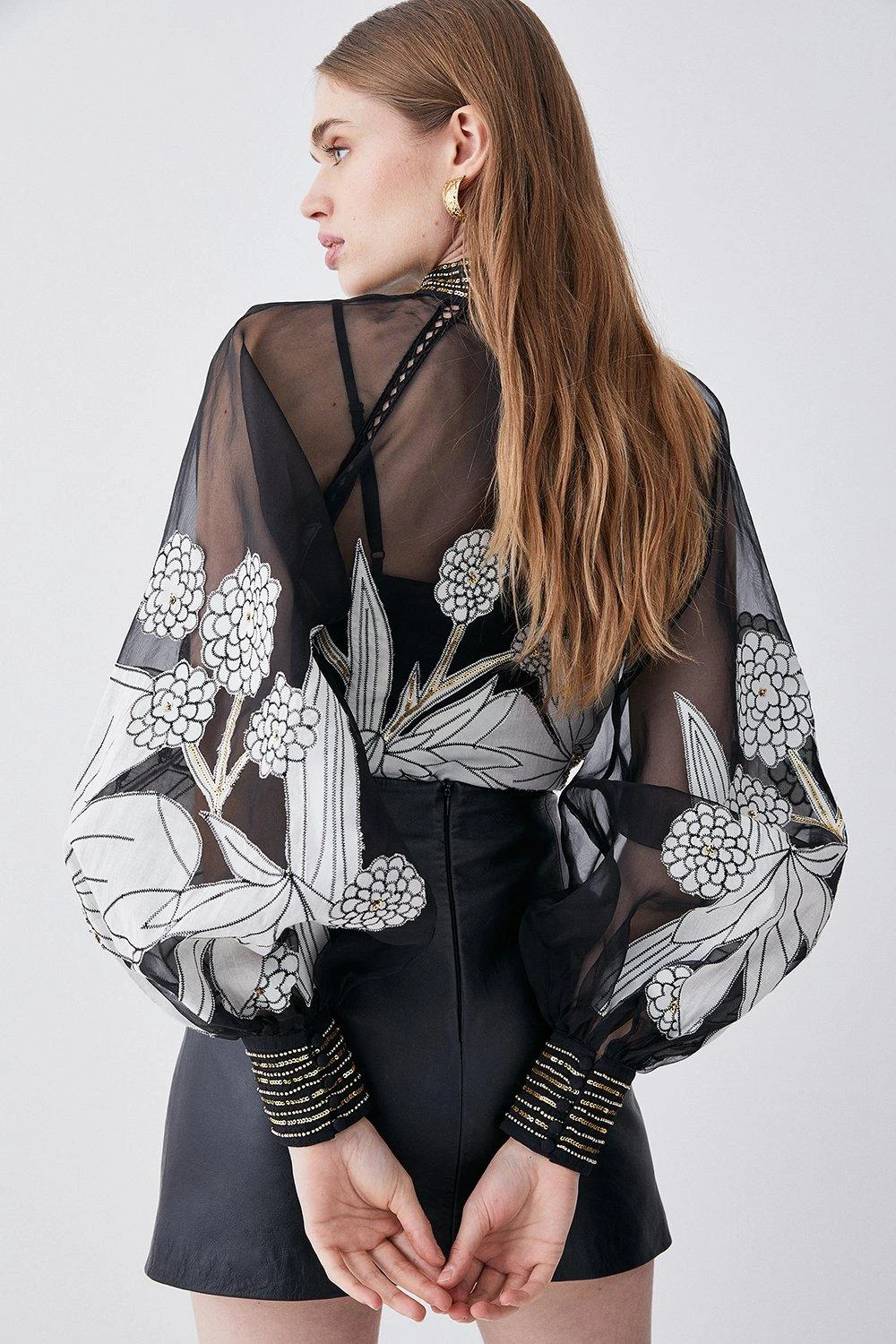 Karen Millen Organdie Applique Buttoned Woven Blouse 7 Karen Millen Organdie Applique Buttoned Woven Blouse - Image 5