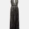 Karen Millen Pleat Lace Insert Drama Woven Halter Maxi