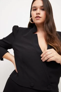 Karen Millen Plus Size Structure Crepe Tailored Jacket -Karen Millen shop black plus size structure crepe tailored jacket 1 3