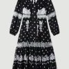 Karen Millen Polka Dot Mix Lace & Embroidery Maxi Dress