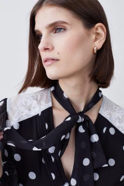 Karen Millen Polka Dot Mix Lace & Embroidery Maxi Dress -Karen Millen shop black polka dot mix lace embroidery maxi dress 3