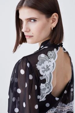 Karen Millen Polka Dot Mix Lace & Embroidery Maxi Dress -Karen Millen shop black polka dot mix lace embroidery maxi dress 4