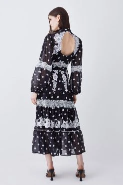 Karen Millen Polka Dot Mix Lace & Embroidery Maxi Dress -Karen Millen shop black polka dot mix lace embroidery maxi dress 5