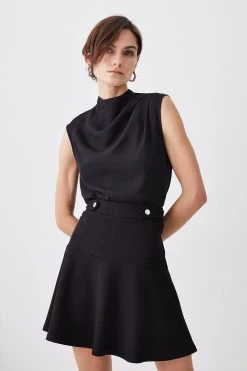 Karen Millen Rivet Detail Ponte Mini Skirt -Karen Millen shop black rivet detail ponte mini skirt 2