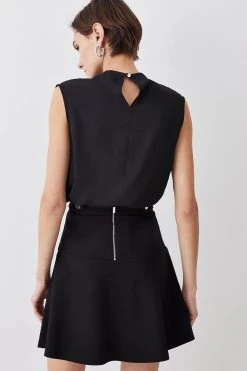 Karen Millen Rivet Detail Ponte Mini Skirt -Karen Millen shop black rivet detail ponte mini skirt 4