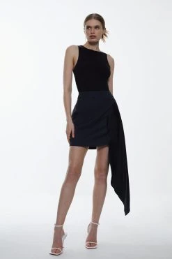 Karen Millen Satin Back Crepe Side Drape Mini Skirt 8 Karen Millen Satin Back Crepe Side Drape Mini Skirt -Karen Millen shop black satin back crepe side drape mini skirt 1 1