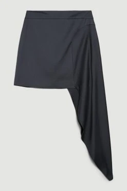 Karen Millen Satin Back Crepe Side Drape Mini Skirt 9 Karen Millen Satin Back Crepe Side Drape Mini Skirt -Karen Millen shop black satin back crepe side drape mini skirt 1 2
