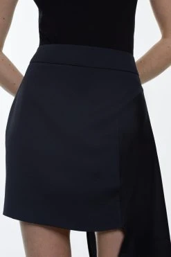 Karen Millen Satin Back Crepe Side Drape Mini Skirt 11 Karen Millen Satin Back Crepe Side Drape Mini Skirt -Karen Millen shop black satin back crepe side drape mini skirt 1 4
