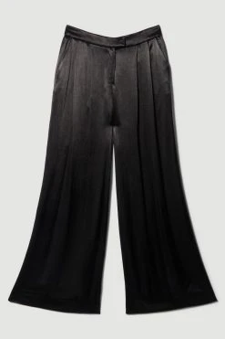 Karen Millen Satin Back Crepe Wide Leg Trouser -Karen Millen shop black satin back crepe wide leg trouser 1 2