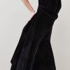 Karen Millen Slinky Velvet Drape Detail Wide Leg Jumpsuit -Karen Millen shop black slinky velvet drape detail wide leg jumpsuit