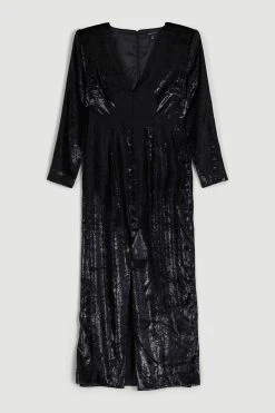 Karen Millen Slinky Velvet Sleeved Maxi Dress