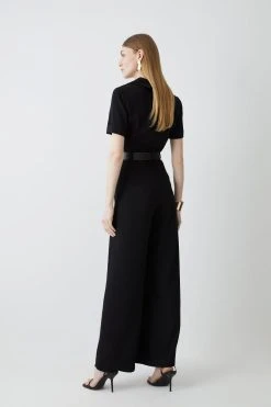 Karen Millen Soft Tailored Belted Pleat Wide Leg Jumpsuit 9 Karen Millen Soft Tailored Belted Pleat Wide Leg Jumpsuit -Karen Millen shop black soft tailored belted pleat wide leg jumpsuit 2