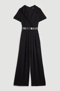 Karen Millen Soft Tailored Belted Pleat Wide Leg Jumpsuit 10 Karen Millen Soft Tailored Belted Pleat Wide Leg Jumpsuit -Karen Millen shop black soft tailored belted pleat wide leg jumpsuit 3