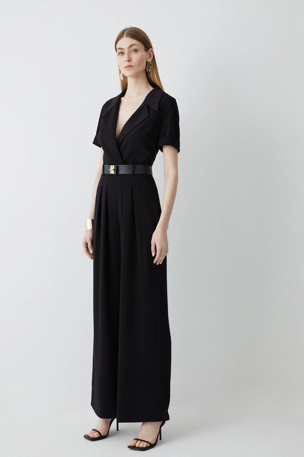 Karen Millen Soft Tailored Belted Pleat Wide Leg Jumpsuit 3 Karen Millen Soft Tailored Belted Pleat Wide Leg Jumpsuit