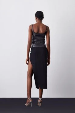 Karen Millen Soft Tailored Ultra High Split Maxi Skirt -Karen Millen shop black soft tailored ultra high split maxi skirt 2