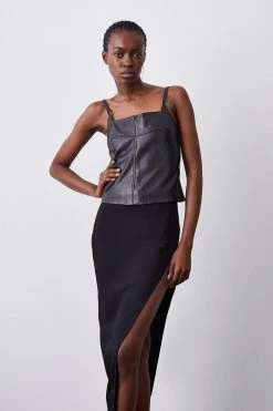 Karen Millen Soft Tailored Ultra High Split Maxi Skirt -Karen Millen shop black soft tailored ultra high split maxi skirt 3