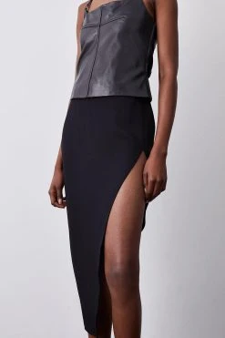 Karen Millen Soft Tailored Ultra High Split Maxi Skirt -Karen Millen shop black soft tailored ultra high split maxi skirt 4