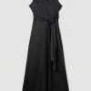 Karen Millen Soft Tie Knotted Wide Leg Jumpsuit -Karen Millen shop black soft tie knotted wide leg jumpsuit