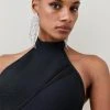 Karen Millen Sparkle Bandage Knit Cut Out Halter Mini Dress -Karen Millen shop black sparkle bandage knit cut out halter mini dress